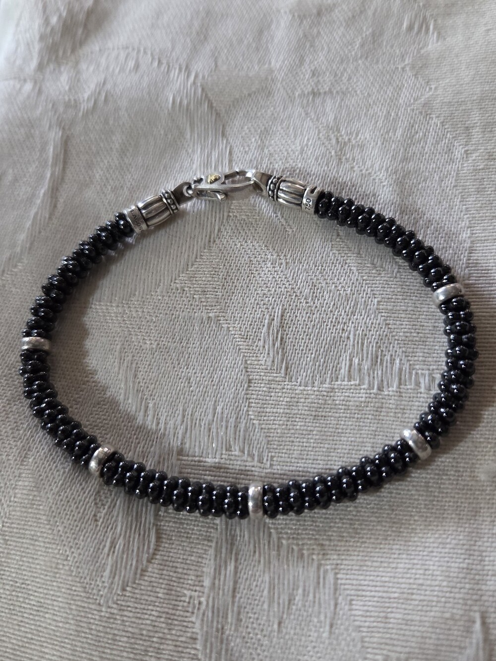 LAGOS Black Caviar Five Silver Station Ceramic Bracelet, 5mm, SS, 18k